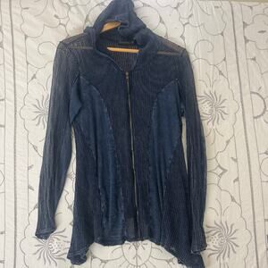 T Party Blue Cotton Mesh Zip Hoodie Jacket Small Made in USA